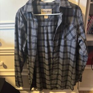 OUTDOOR CASUALS Men's Black and Gray Plaid Shirt
